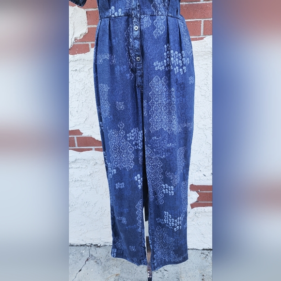 SMALL women FREE PEOPLE short sleeve open shoulder blue Jumpsuit Denim Chambray - Picture 7 of 16